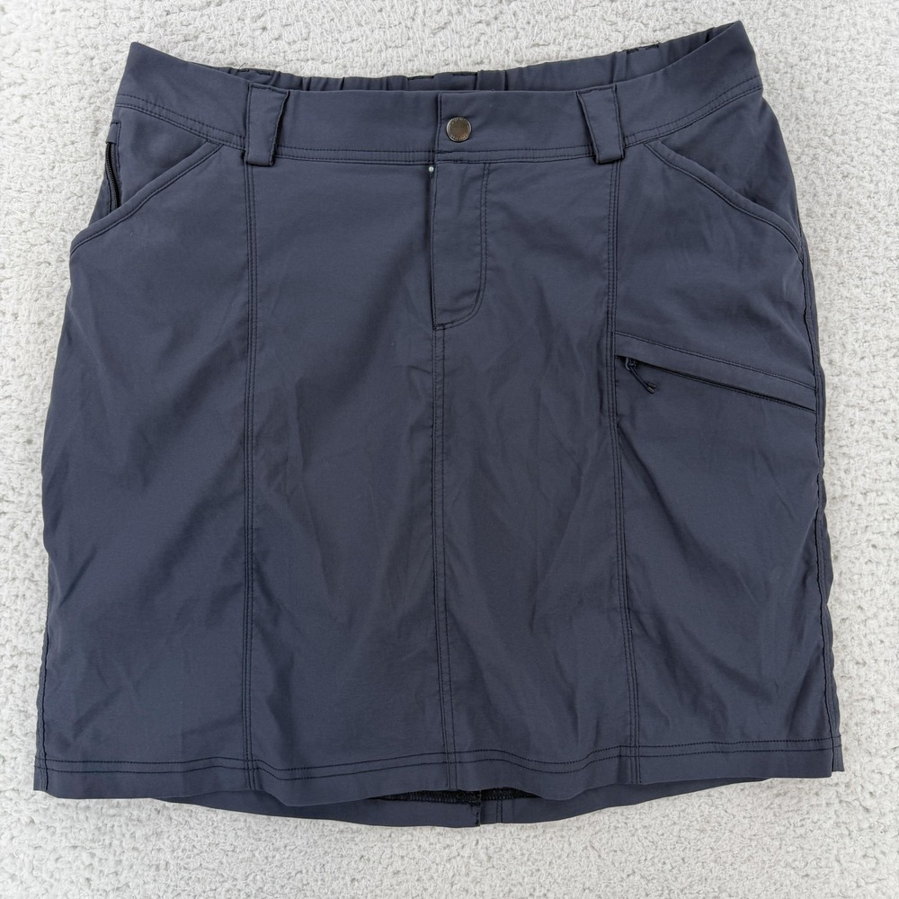 Duluth Trading Co. Skort Womens 14 Gray Blue Cargo Hiking Stretch Pockets Lined